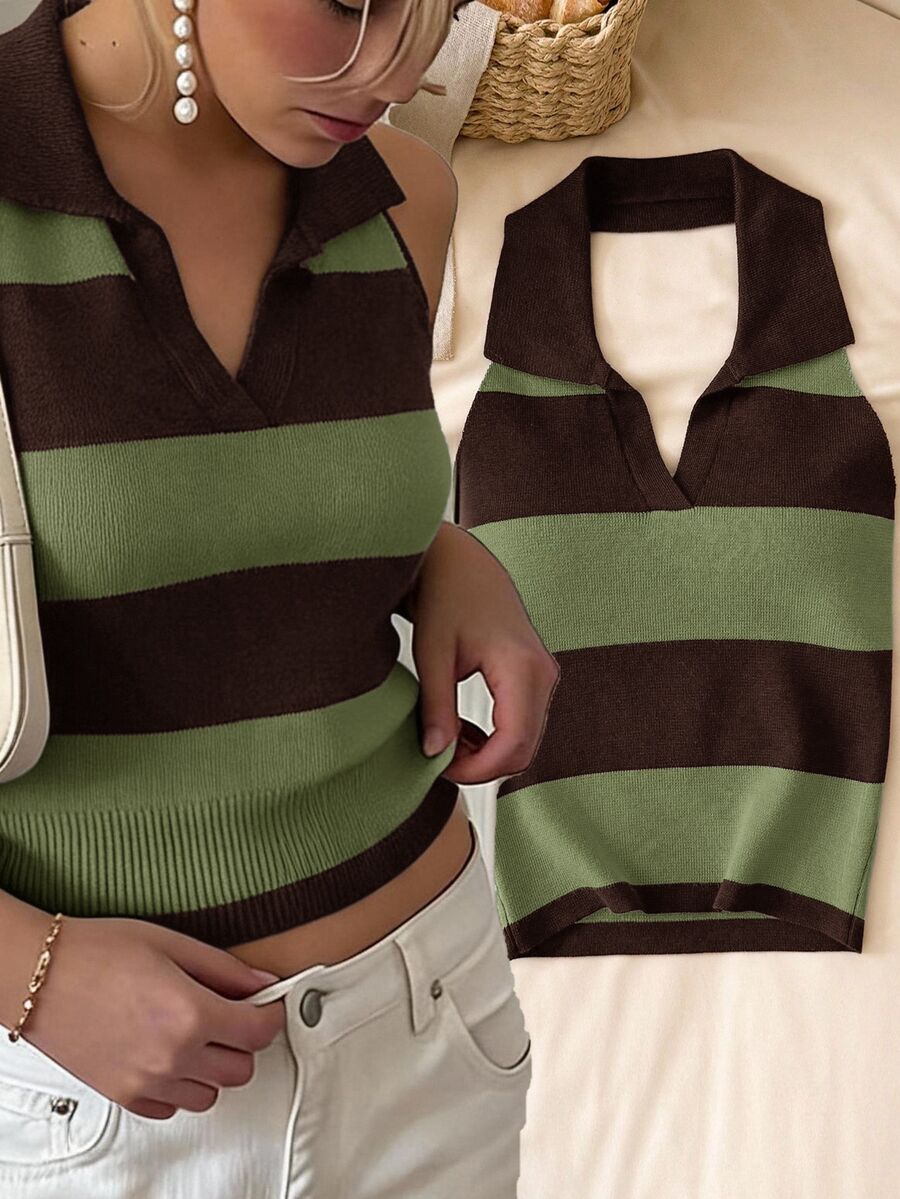 Story & Sage Women's Striped Colorblock Halter Knit Top - Multicolor - View 1