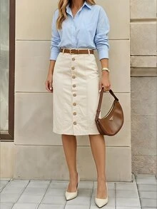 Selenza Women's Fashion Versatile Button Denim Skirt - Beige - View 2