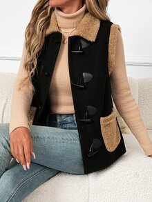 SHEIN Clasi Women's Autumn/Winter Fashion Color Block Patchwork Vest Jacket - Multicolor - View 6