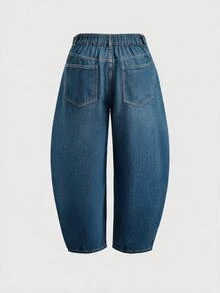 EMERY ROSE Plus Size Street Style Button Pocket Denim Cropped Pants - Blue - View 9