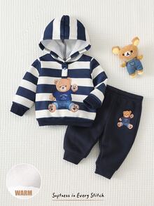 Cozy Pixies 新生兒卡通圖案條紋連帽上衣與長褲套裝 - 彩色 - 查看 3