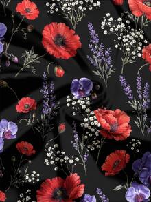 ROMWE Fairycore Dark Hippie Forest Floral Vacation Strap Plus Size Dress - Black - View 4