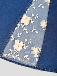 GlowEve Women's Patchwork Floral Embroidered Mesh Mermaid Tail Elegant Denim Skirt - Blue - View 5