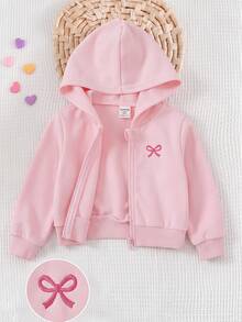 SHEIN Baby Girl Bow Embroidery Pattern Hooded Sweatshirt And Autumn Pants Casual Daily Outfit - Pink - View 4