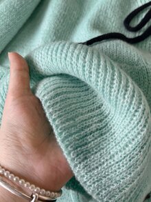 Muvela 女款優雅法式可愛休閒刺繡對比色飾邊前綁帶荷葉邊長袖針織開襟衫，秋季穿搭，青綠色、鴨綠色 - 薄荷藍 - 查看 5
