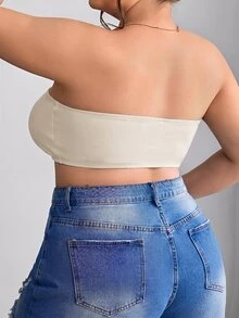SHEIN CURVE+ 前拉鍊大尺碼收胸加墊內衣背心，Curve Plus，Hoho Vacation - 杏色 - 查看 2