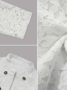 Velvienne Women's Plus Size Elegant Blouse With Patchwork And Frog Button Design, Suitable For Outings, Gatherings And Parties - White - View 7