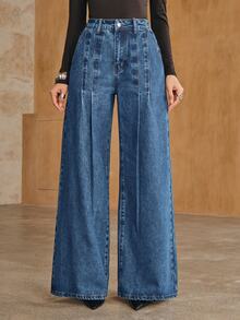 Anewsta Celana Panjang Wanita Model Baru Kasual dengan Desain Patchwork Warna Biru, Potongan Lurus - Baby Blue - View 4