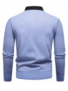 Calvornis Men's Patchwork Collar Knit Sweater - Baby Blue - View 2