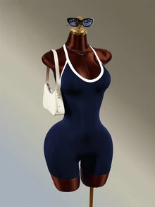 Amplova Women's Colorblock Casual Daily Travel Sports Romper - Navy Blue - View 2