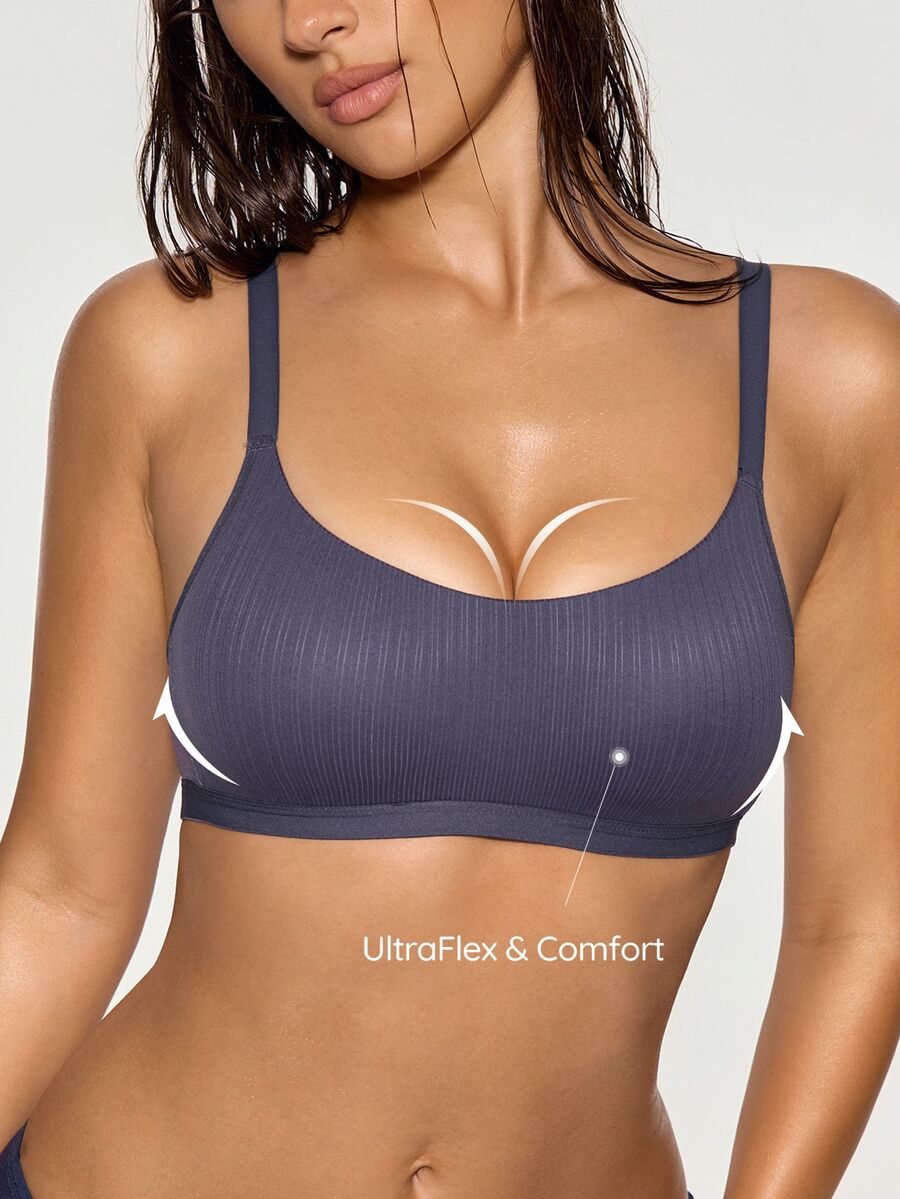 SHAPORA 1pc Vertical Stripe Wire-Free Comfortable Bra - Dusty Blue - View 1