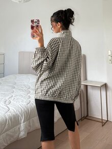 SHEIN EZwear Women's Regular Plaid Woven Jacket - Black and White - View 2