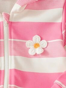 女童粉色花朵貼花連帽拉鍊運動衫長袖休閒仙女公主外套 嬰兒洗禮 1 歲生日 秋季 7 歲 - 粉色 - 查看 7