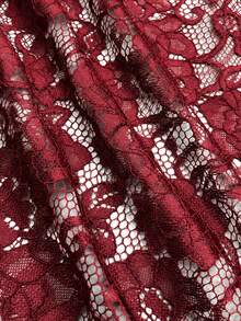 Al Najma Women Spring Fall Elegant Wine Red Lace Square Neck Flare Sleeve Pink Bow Decor Loose Dress Modest Outfit For Banquet And Visiting - Burgundy - View 12
