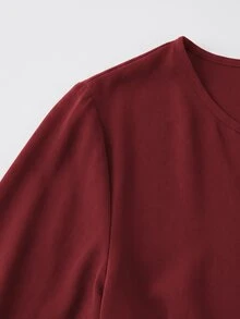 SHEIN 女款梭織休閒度假風秋季洋裝 - 酒紅色 - 查看 4