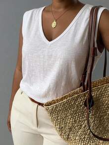 Dazy Plus Loose Blogger Casual Style White Top Base Layer Elegant Commute Spring Summer Autumn Slouchy Tank Top - White - View 4