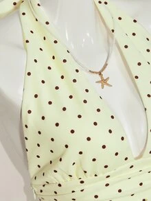 SHEIN ICON 掛脖深V領收腰A字露背波點背心上衣 - 淡黃色 - 查看 8