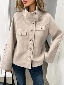 Elyressa Elegant Casual Loose Fit Spring Autumn Winter Women's Wool Short Jacket - Apricot - View 3
