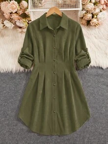 Editum 女款素色休閒日常夏季短洋裝 - 軍綠色 - 查看 4