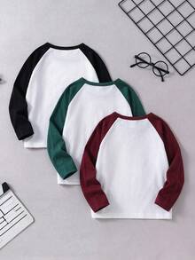 SHEIN Boys Space Print Comfortable Raglan Sleeve 3 Pieces Set Versatile T-Shirt Autumn - Multicolor - View 2