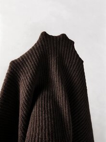 SHEIN 高領針織披肩斗篷，無袖寬鬆奢華針織上衣 - 咖啡棕 - 查看 6