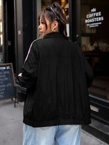 SHEIN EZwear 大尺碼女款側條紋鈕扣薄款夾克 - 彩色 - 查看 2