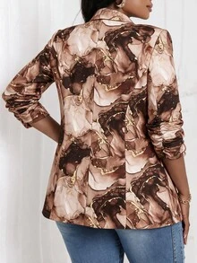 SHEIN Lady Plus Size Women's Casual Commute Travel Blazer Jacket - Multicolor - View 2