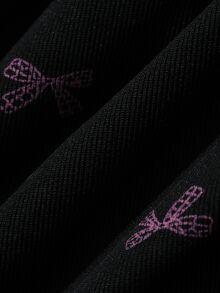 DAZY 2pcs Bow Print Fitted Long Sleeve T-Shirt & Long Pajama Pants Women's Sleepwear Set - Black - View 7