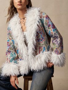 Bohemela Women's Jacquard Patchwork Fuzzy Long Sleeve Loose Fashion Jacket - Multicolor - View 3