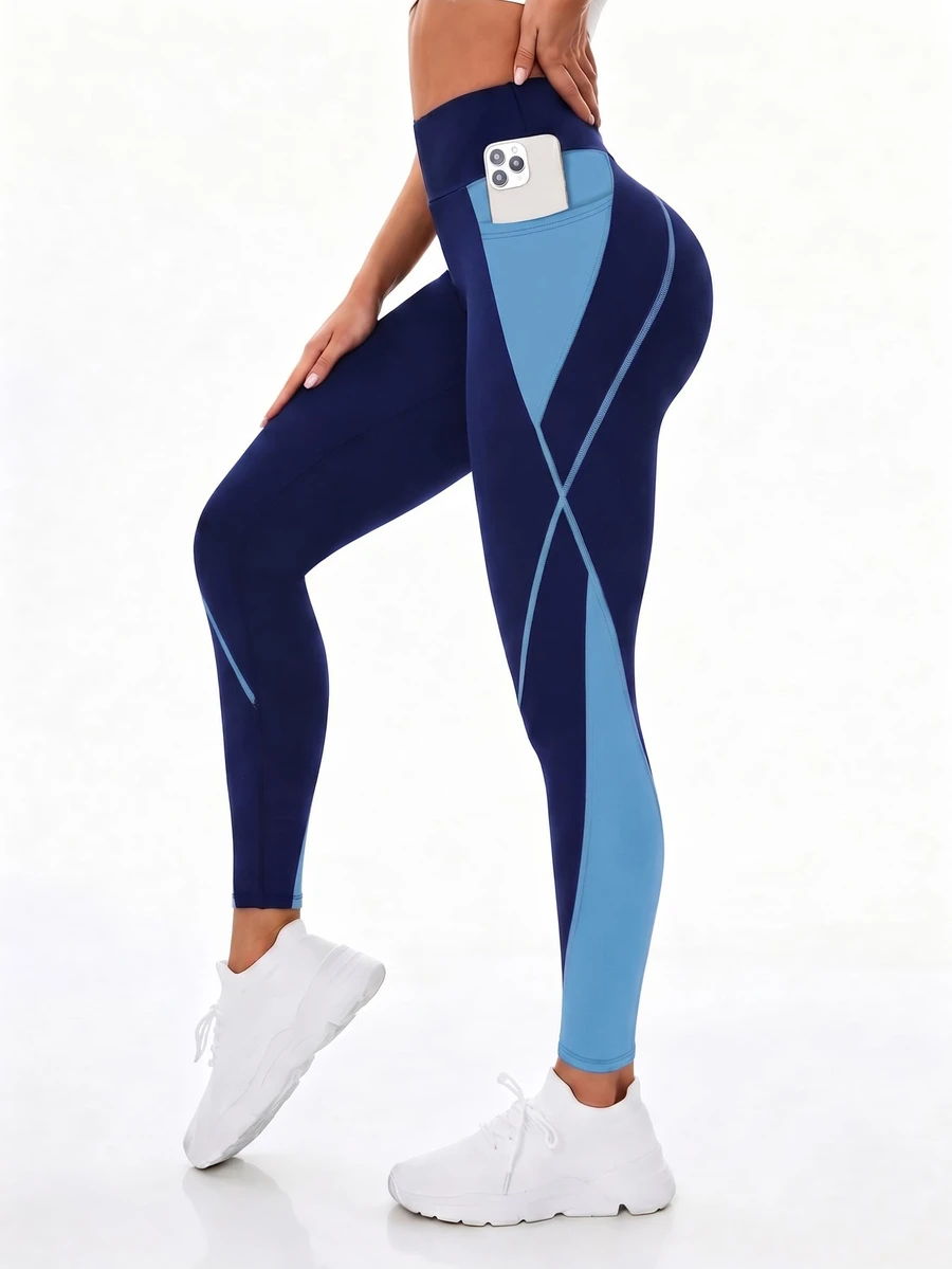 Exploreva Exploreva 女款拼色高腰口袋內搭褲 - 彩色 - 查看 1
