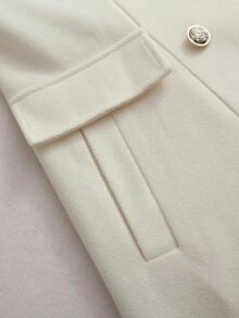 LUMIGAL Women's Autumn/Winter Solid Color Lapel Neck Long Sleeve Double-Breasted Elegant Overcoat - Apricot - View 11