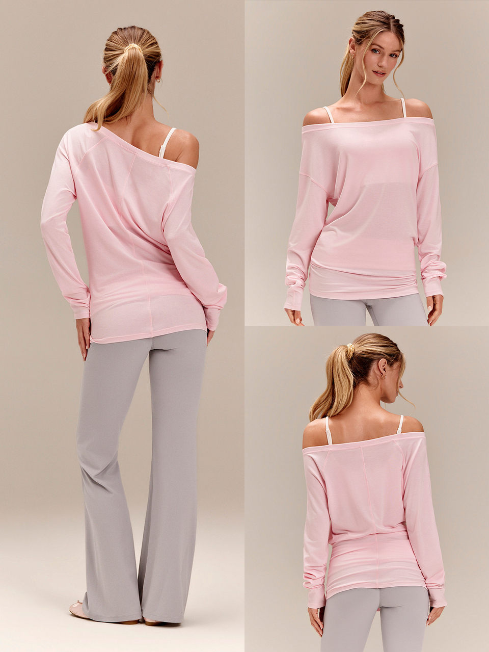 Sun-Protective Laid-Back Glow Off-Shoulder Long Sleeve Top With Adjustable Neckline & Gathered Hem Hip Length Daily Casual Fall Winter Outdoor Wear  