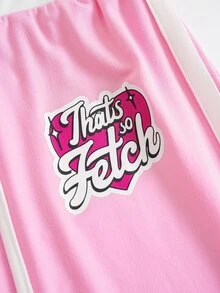 Mean Girls | SHEIN Women's Letter Print Tank Top And Waist Tie Long Pants Casual Two Pieces Set - Baby Pink - View 6