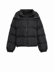 DAZY Jaket Musim Dingin Kasual Wanita Lengan Panjang Warna Polos dengan Resleting Depan dan Tudung - Hitam - View 9