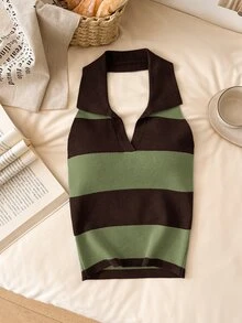 Story & Sage Women's Striped Colorblock Halter Knit Top - Multicolor - View 7