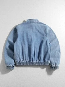 ROMWE MEN Men's Loose Fit Stand Collar Denim Jacket - Light Wash - View 3