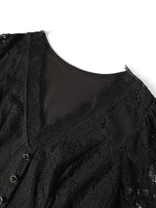 Rometta Plus Size Elegant Solid Color V-Neck Lace Patchwork Waist-Cinching Dress Suitable For Party And Ball Wear - Black - View 5