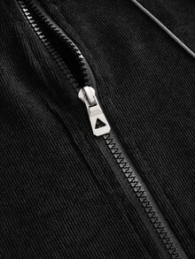 PAVTROS Men's Letter Print Zip-Up Half-Placket Casual Corduroy Jacket - Black - View 7