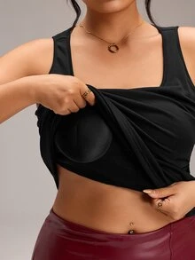 EMERY ROSE Plus Size Women Solid Color Casual Daily Wear Top - Black - View 3