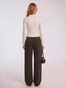 Avantive Women's Striped Pocket Straight Leg Casual Commute Suit Pants - Rust Brown - View 4