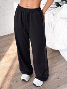 StreetHx Women's Black Patchwork Sports Pants - Black - View 4