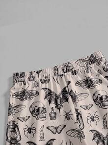 ROMWE Goth Plus Size Women's All-Over Print Casual Daily Wear Long Pants - Beige - View 3