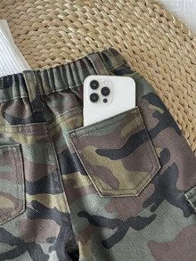 Young Boy Fashion Casual Camouflage Pattern Loose And Comfortable Jeans - Army Green - View 8