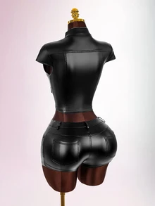Amplova Women's U-Neck Sexy Avant-Garde Button Detail Set, Suitable For Daily Wear, Distressed Style - Black - View 11