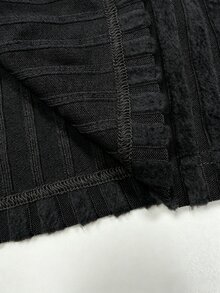 LUMIGAL 咖啡棕磨毛羅紋不對稱領休閒百搭女款長袖T恤，秋冬款 - 黑色 - 查看 4