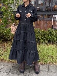 FRIFUL Women's Pleated Casual Daily Summer Denim Dress - Black - View 3