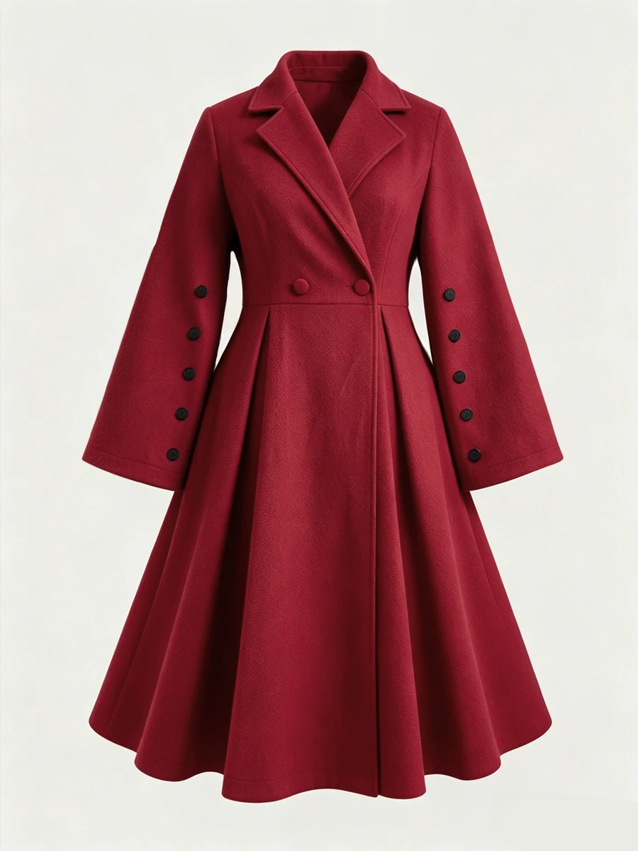 Sweetra CURVE Plus Size Elegant Lapel Waist-Cinching Wool Long Coat ...