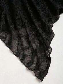Sweetra Women's New Fashion Versatile Asymmetric Slanted Hem Design Lace Pleated Low Waist Asymmetrical Skirt - Black - View 4