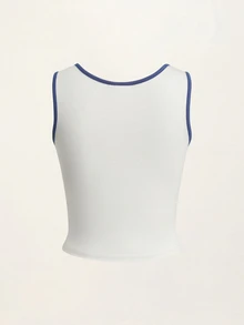 TOM & JERRY X SHEIN Women's Letter Cartoon Print Casual Versatile Tank Top - Blue and White - View 2