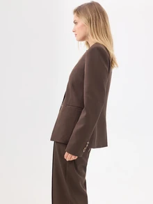 KÆRIA Hus Collarless Sculpted Blazer - Compact Tailoring - Espresso Brown - Power Dressing, 80s, Minimalist, Work, Office, Chill, Lawyer - Brown - View 3